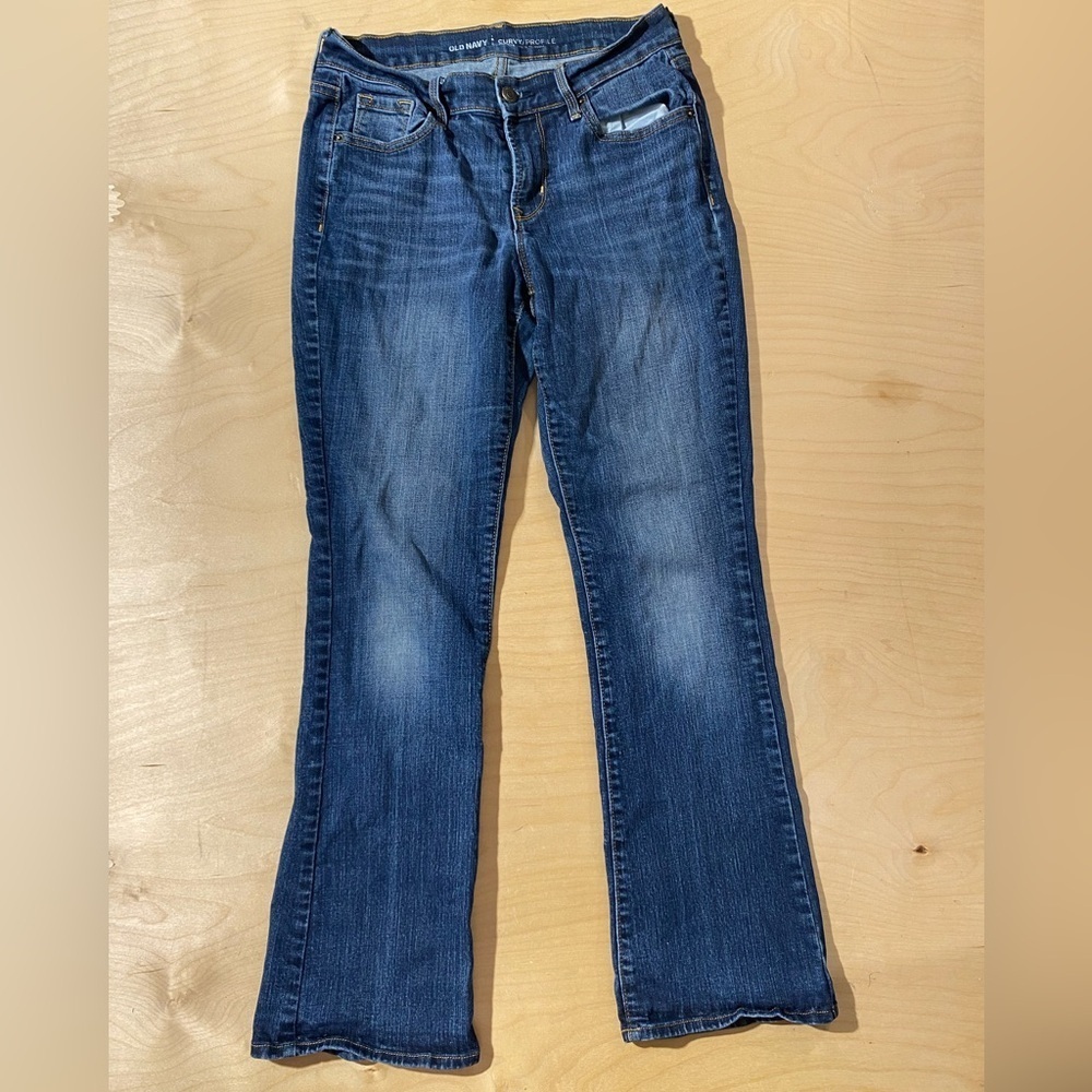 Old Navy Women's Mid Rise Curvy Dark Blue Boot Cut Jeans 4 Short (ER)